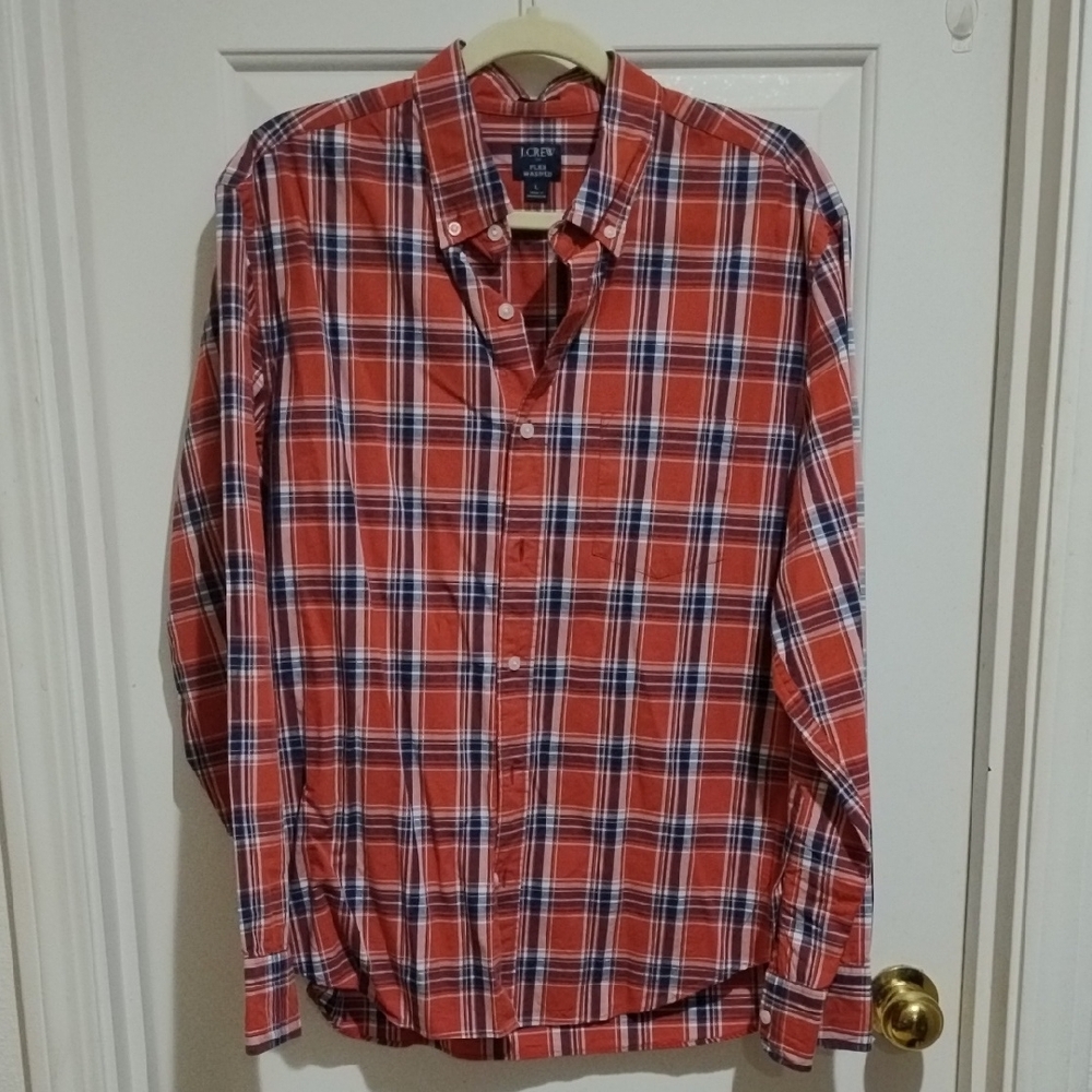J. Crew Red and Blue Casual Button Down Shirt